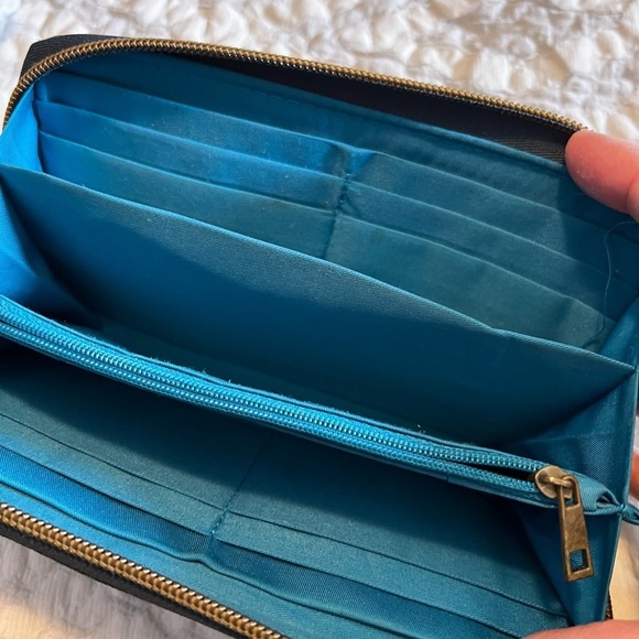 Travelon wallet. Black and gray with a teal interior. Lots of pockets, zipper. - Picture 3 of 5